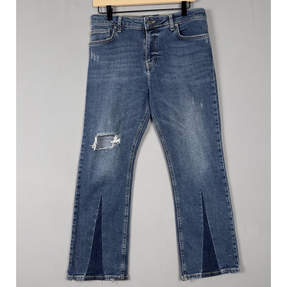 Free People Jeans Womens 31 High Rise Distressed Kick Flare Cropped‎ Denim